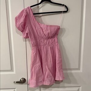 American Threads Bright Pink One-Shoulder Mini Dress